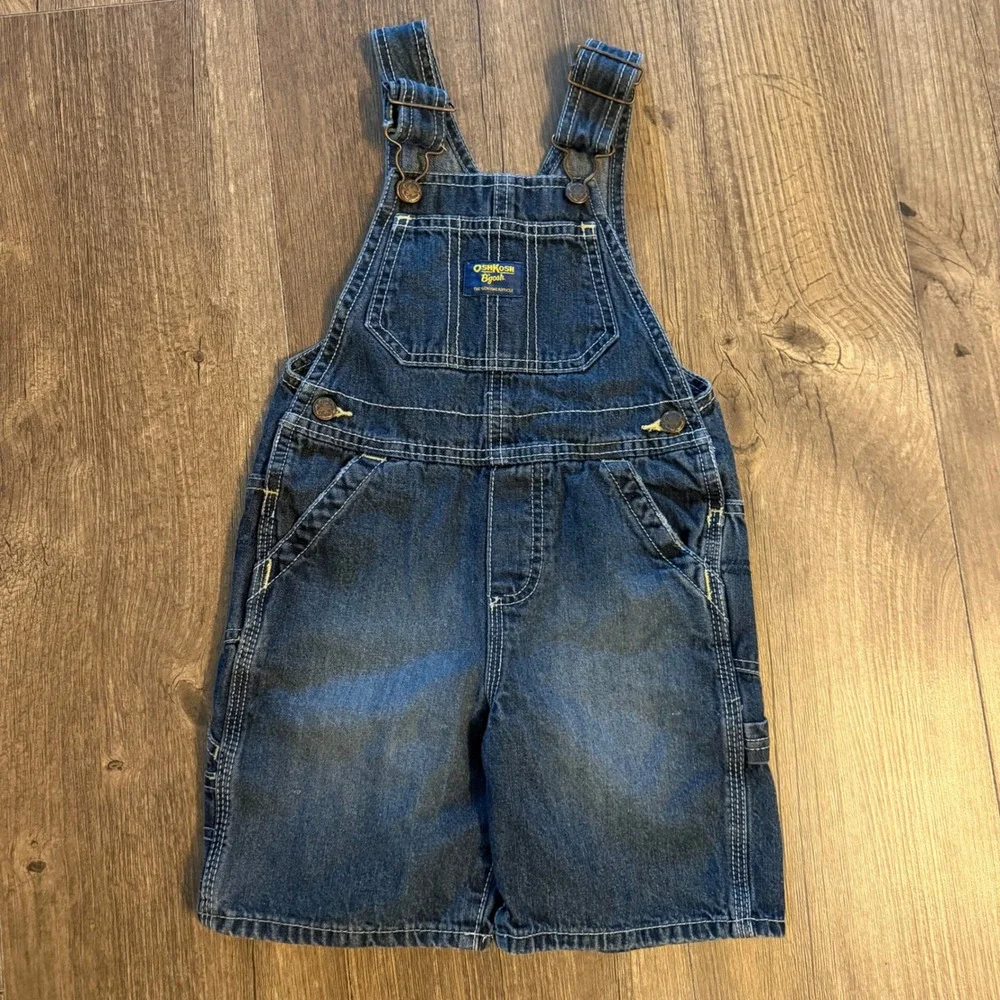 OshKosh B'gosh Denim Overalls Kids 3T Blue Carpenter Shorts Utility